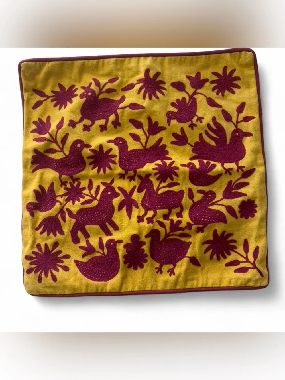 Handmade Mexican Otomi Indigenous Embroidered Pillow Case Cover Maximalist Art